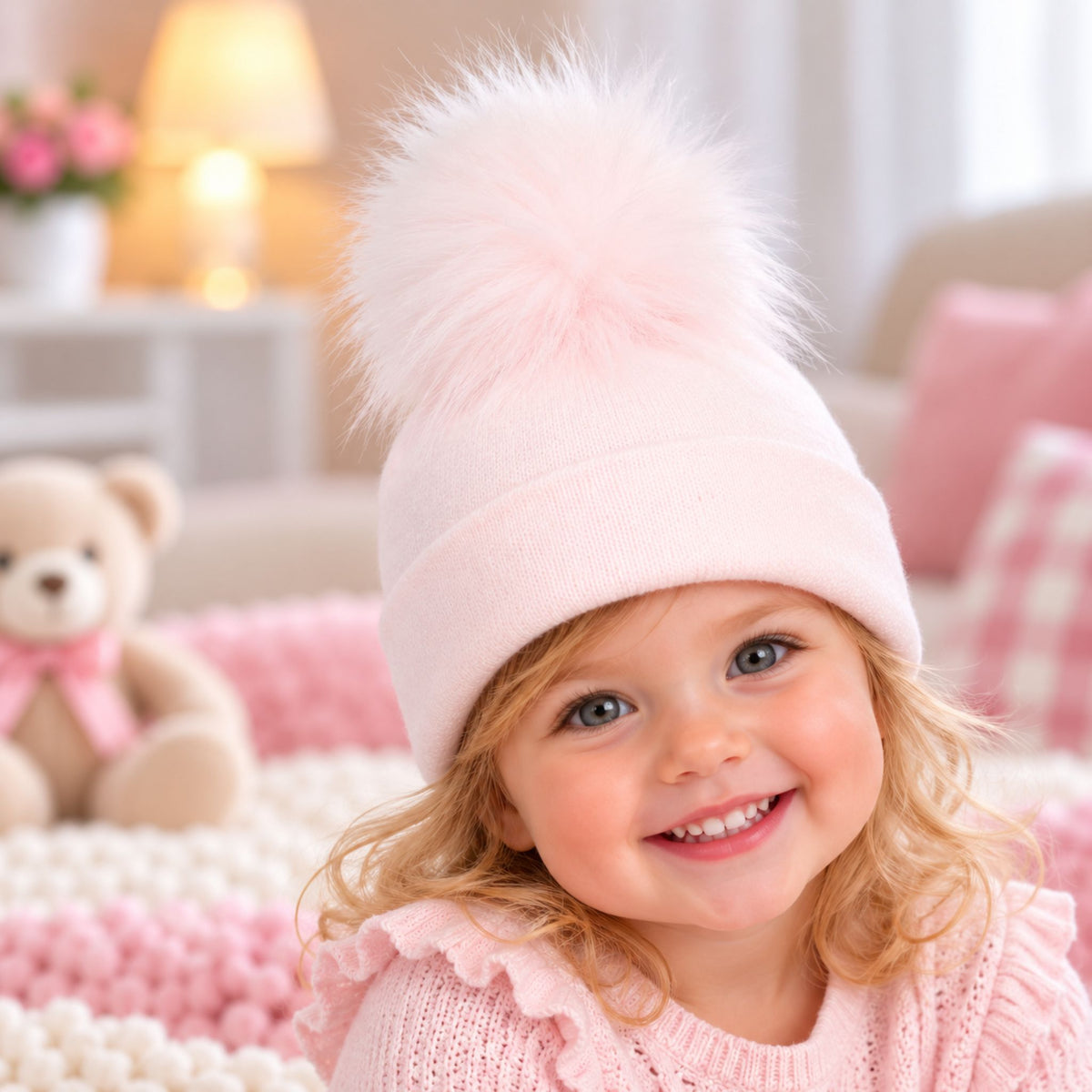 pink toddler pom hat