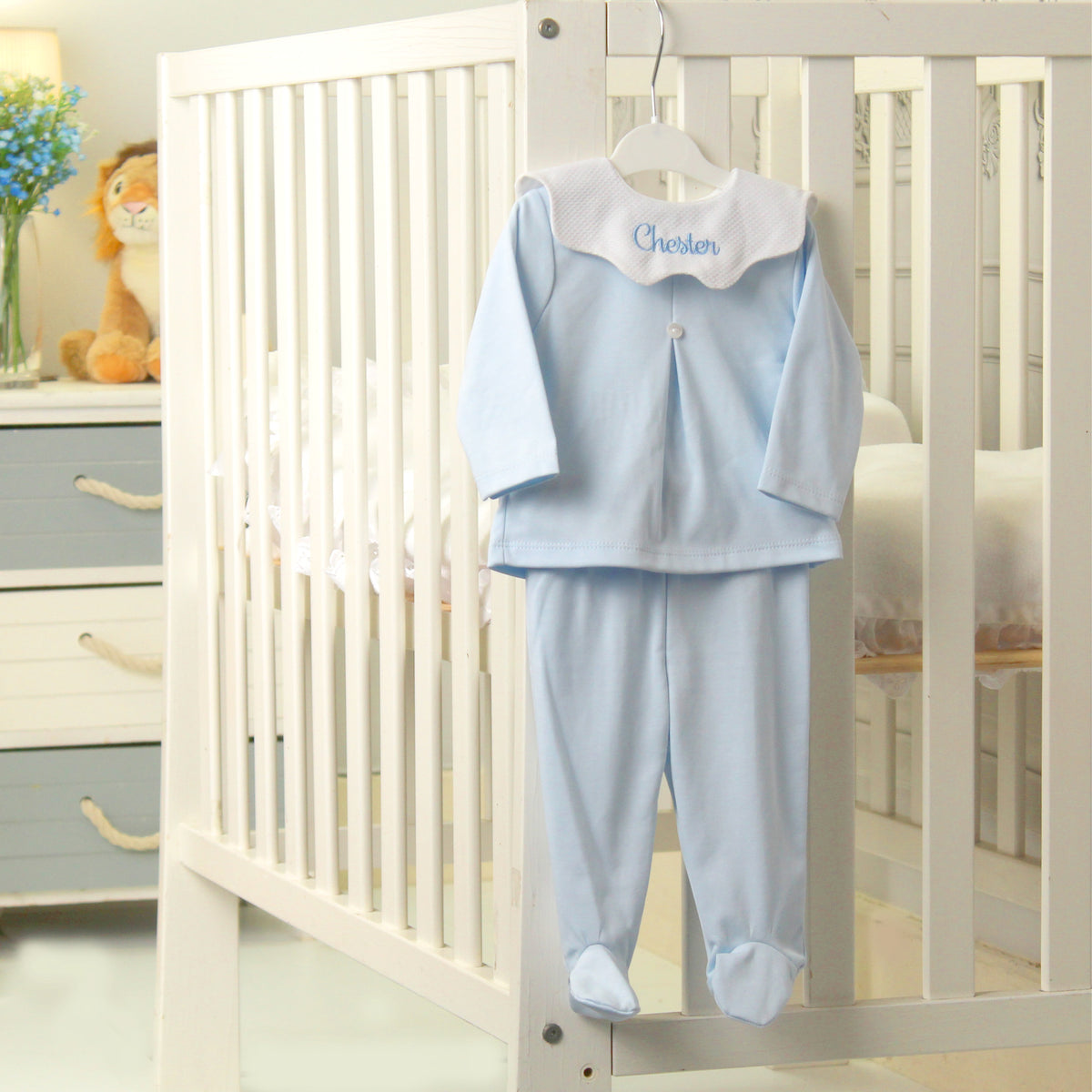 Personalised Blue Baby Top & Footed Leggings Set – Made in Portugal
