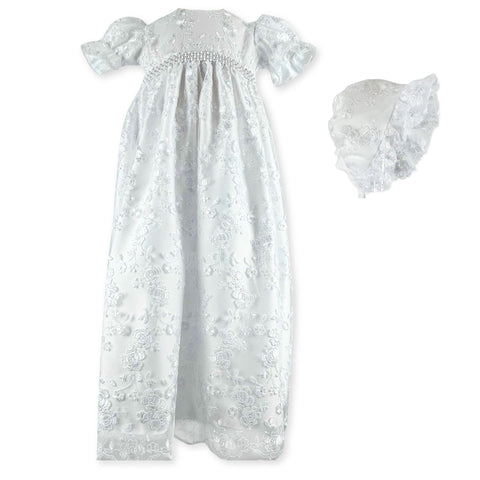 baby girl full legnth christening gown with matching bonnet