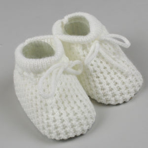 white knitted baby booties