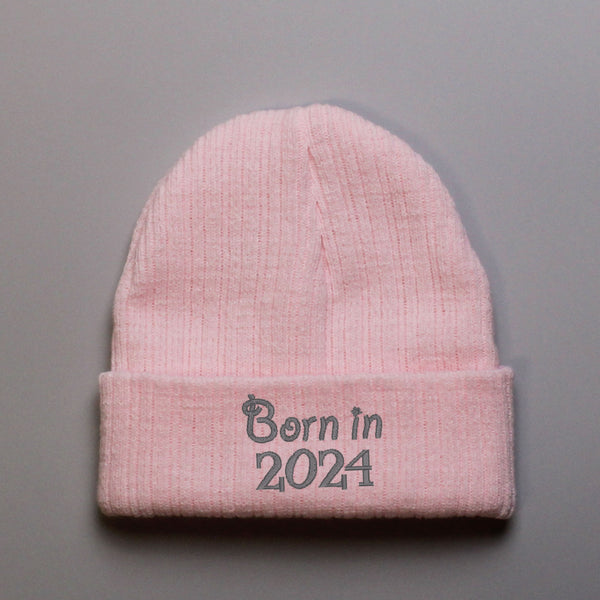 Born in 2024 Pastel Pink Beanie
