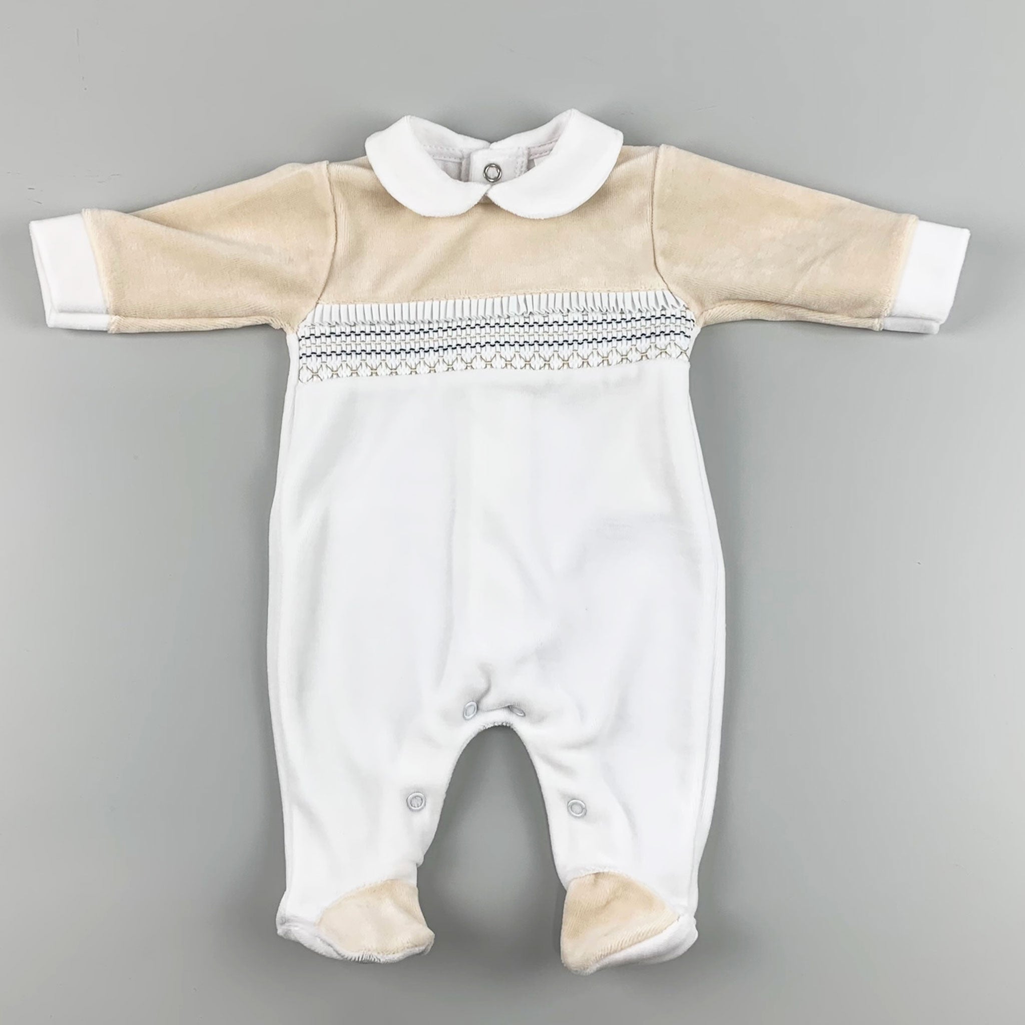 baby boys velour sleepsuit in beige