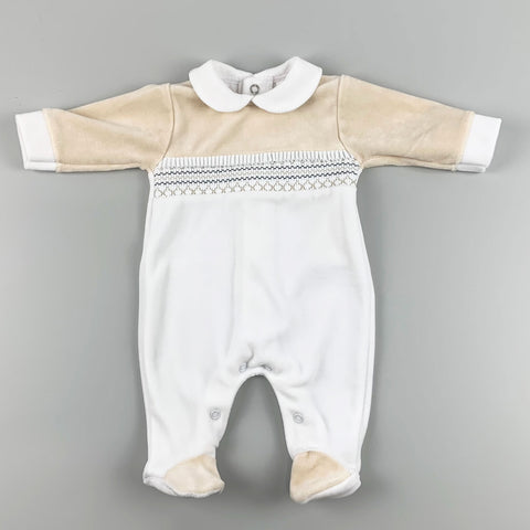 baby boys velour sleepsuit in beige