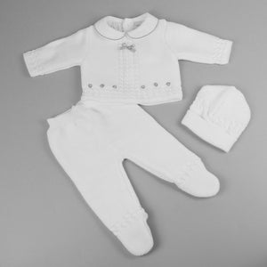 baby newborn unisex knitted white outfit with hat