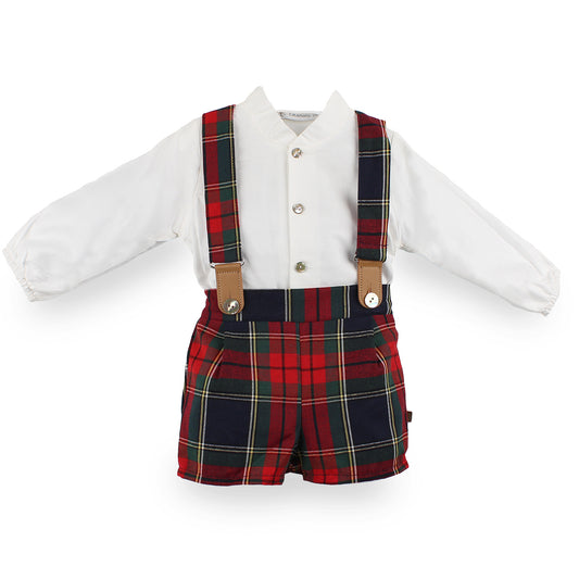 Calamaro Baby Boys Christmas Tartan Shirt & Shorts Set with Braces