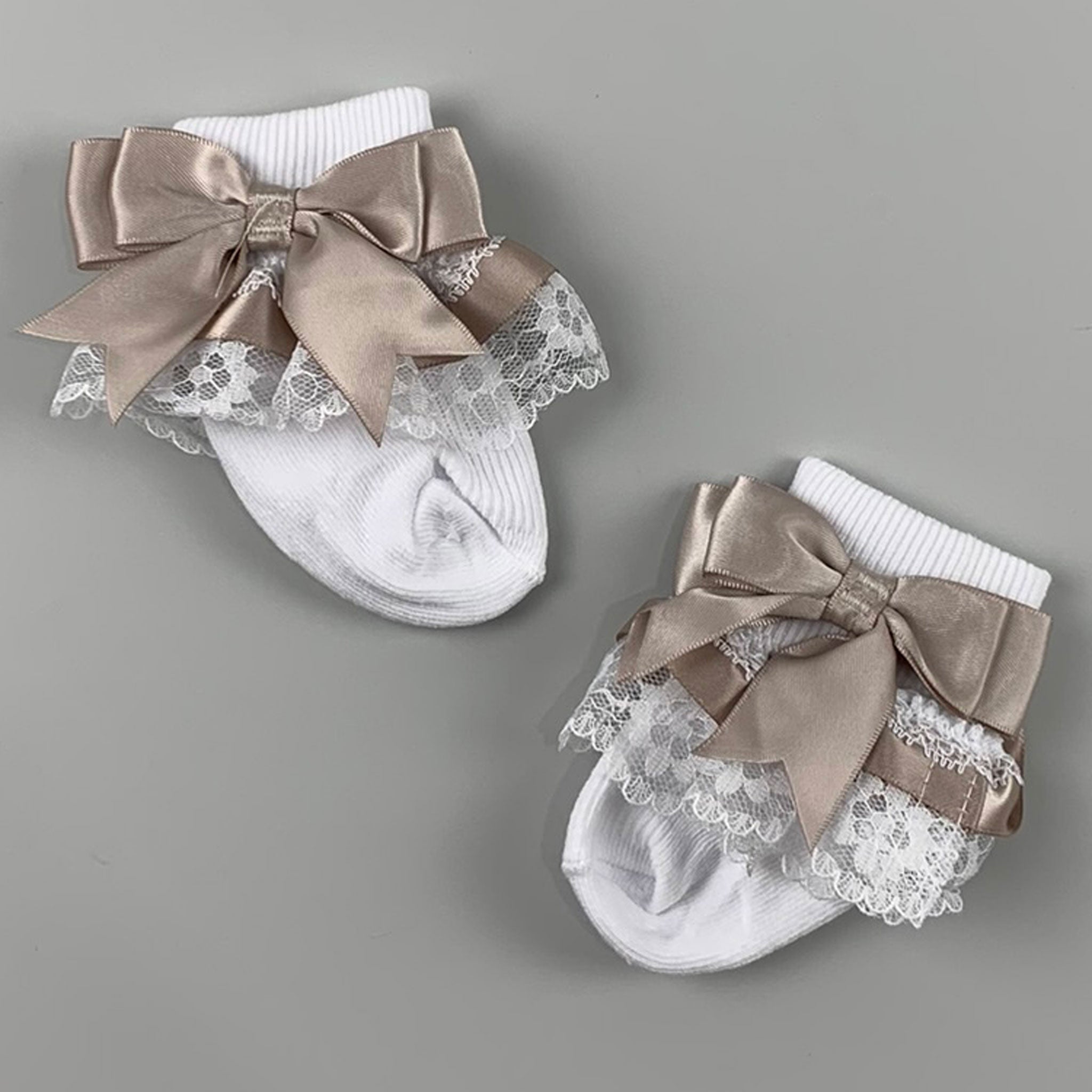 Baby Girl Ankle Socks - Taupe Bow