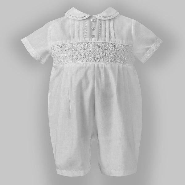 baby boys christening romper white sarah louise