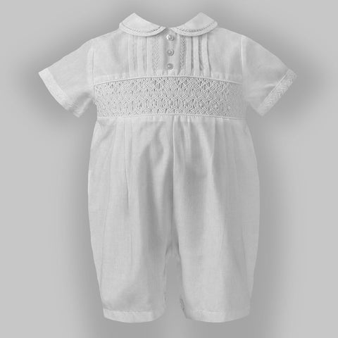 baby boys christening romper white sarah louise