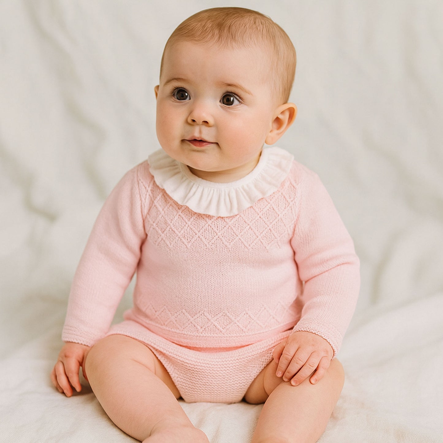 Baby Girls Knitted Outfit - Top and Jam Pants - Pink