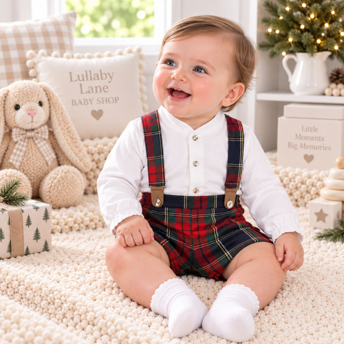 baby boys tartan christmas outfit with braces by calamaro