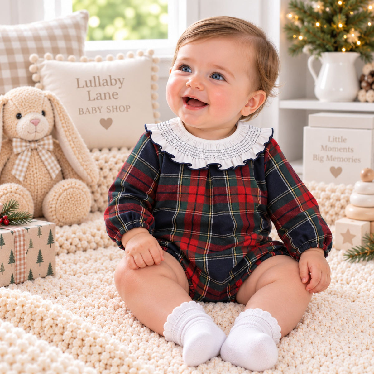 baby girl christmas tartan romper by calamaro