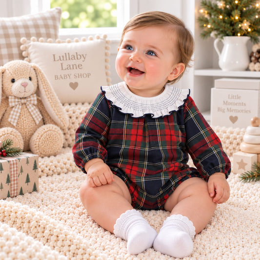 baby girl christmas tartan romper by calamaro