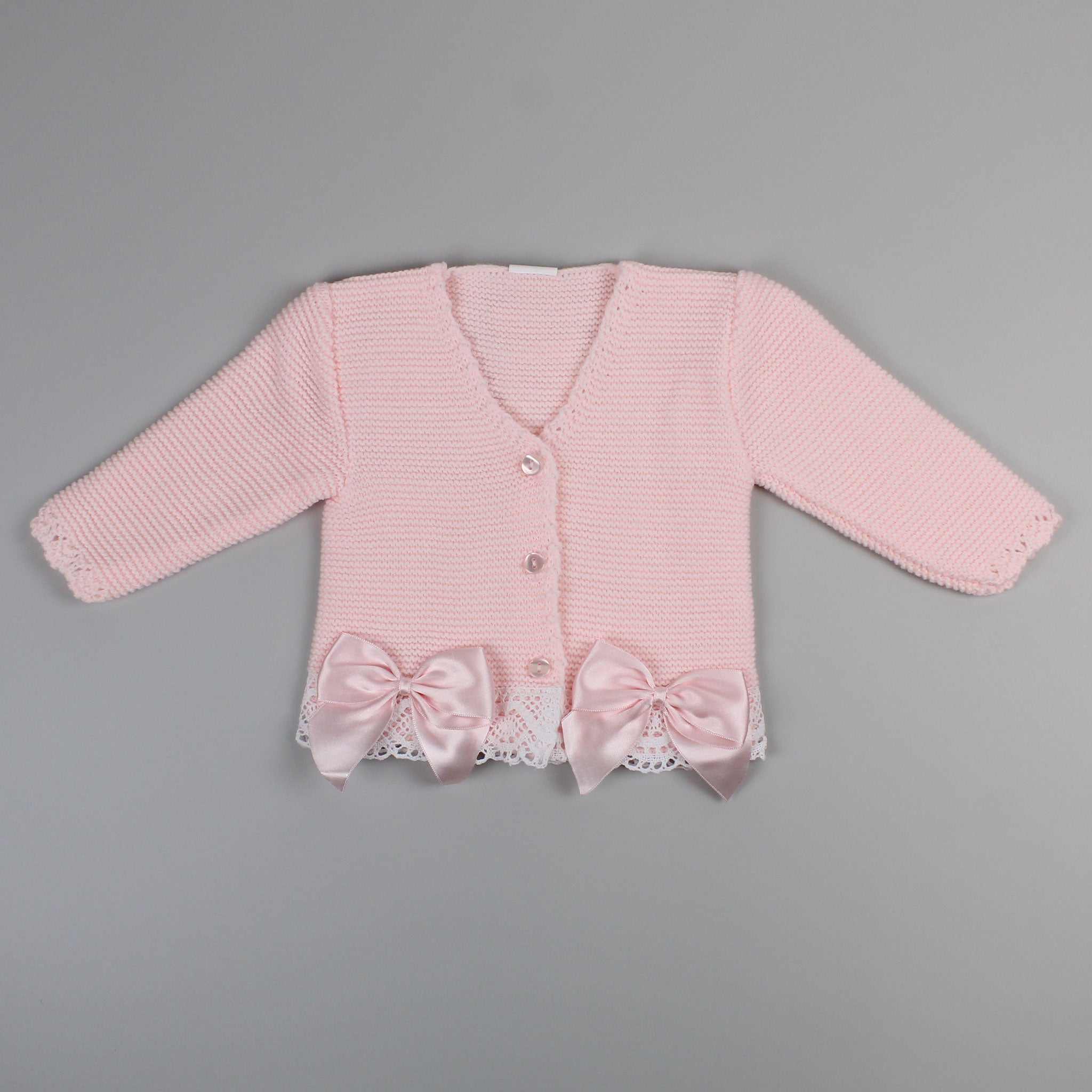 Baby Girls Knitted Cardigan with Lace Trim - Pink