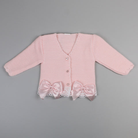 Baby Girls Knitted Cardigan with Lace Trim - Pink