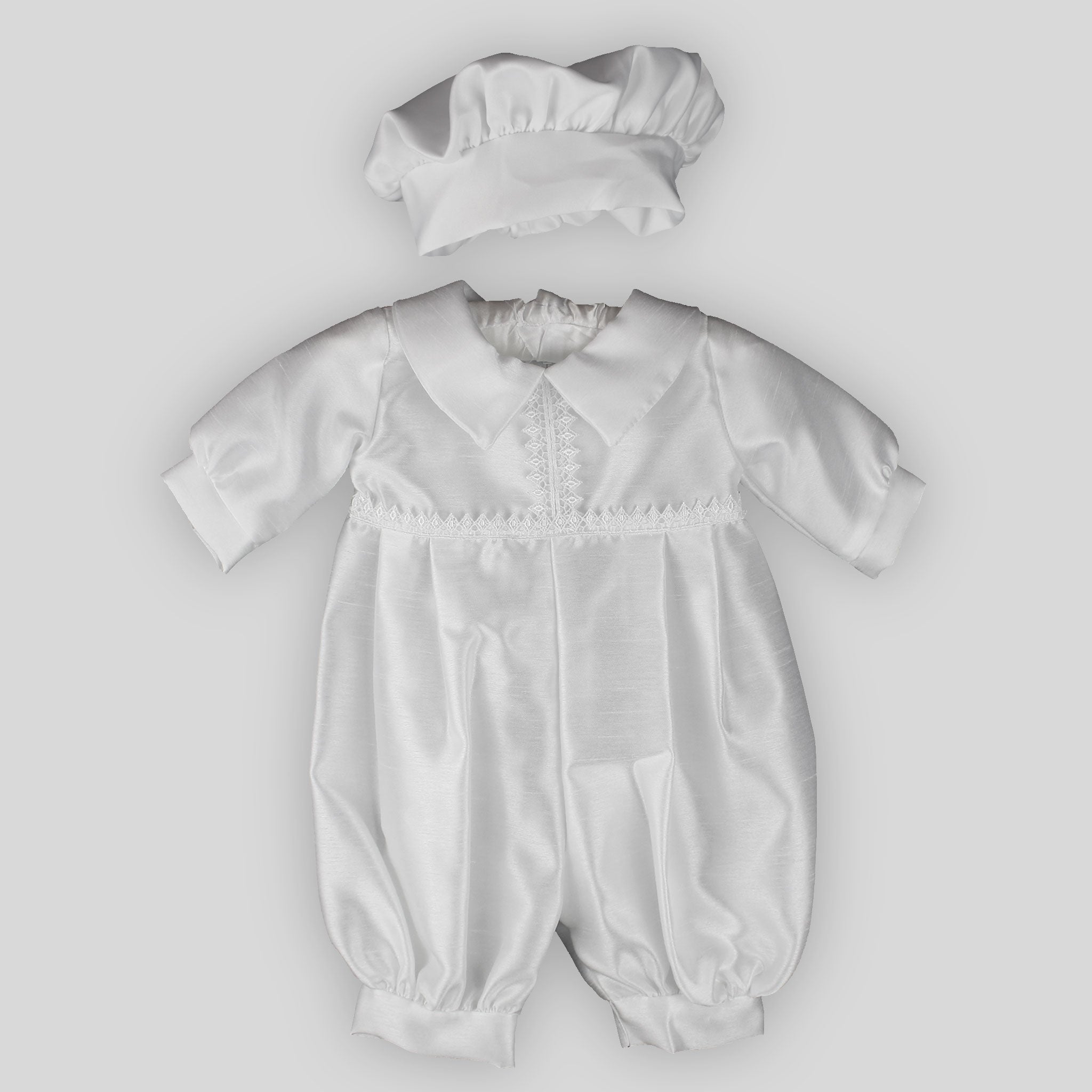 baby boys christening romper and hat