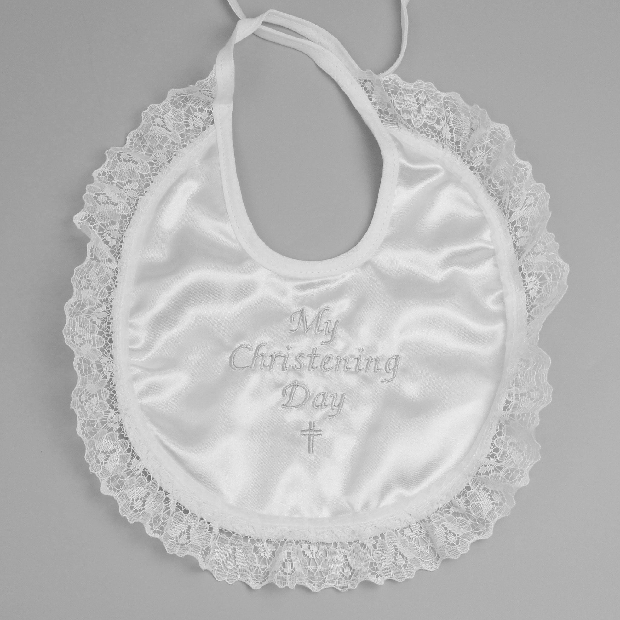 Christening Bib With Lace Detail