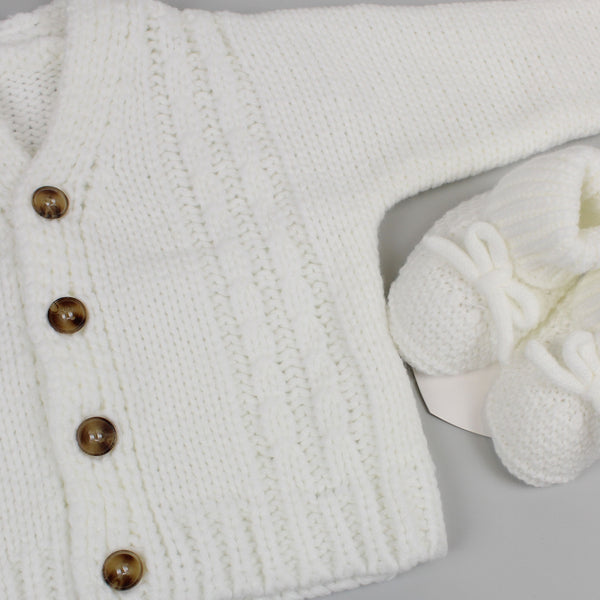 Baby White Chunky Knit Cardigan with Booties