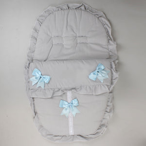 Grey Car Seat Cosy Toes / Footmuff with Blue Bows