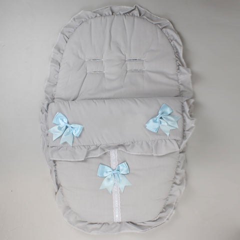 Grey Car Seat Cosy Toes / Footmuff with Blue Bows