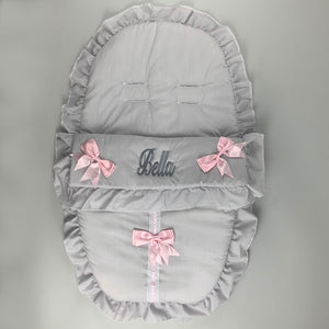 Personalised Grey Car Seat Cosy Toes / Footmuff with Pink Bows