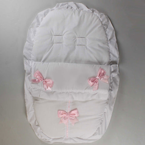 White Car Seat Cosy Toes / Footmuff with Pink Bows