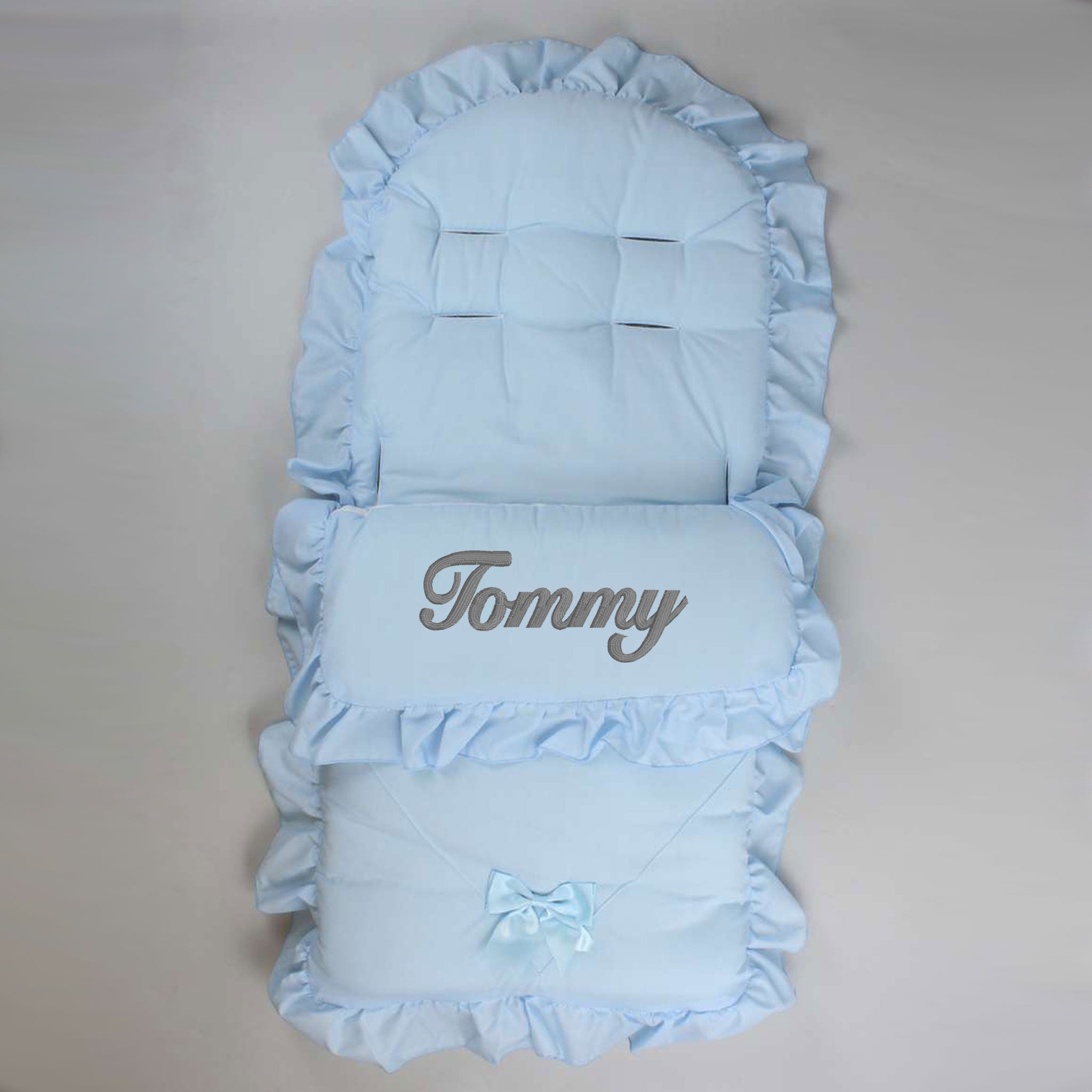 Personalised Cosy Toes Footmuff for Boys Satin Bow Blue Lullaby Lane Baby Shop