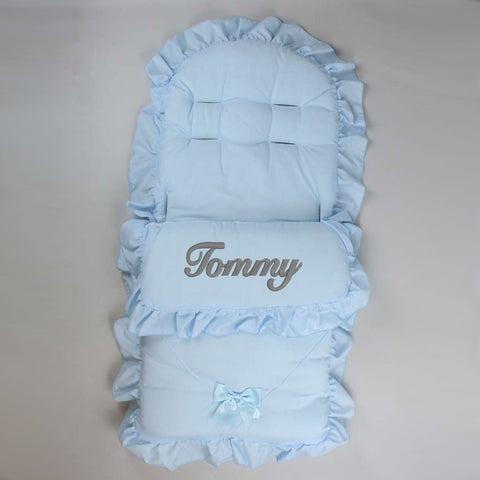 baby boys blue cosy toes footmuff personalsied