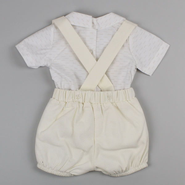Baby Boys Cream Shorts with Braces and Patterned White Shirt