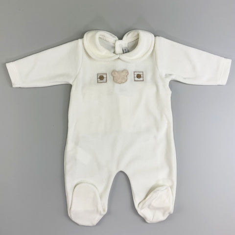 Baby Boys Velour Sleepsuit - White - Calamaro 33031