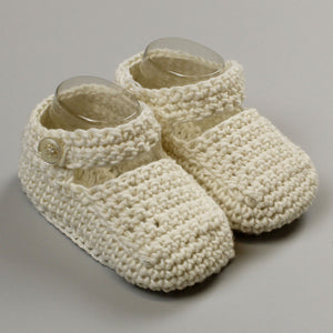 Beige Baby Knitted Booties with Strap - Newborn to 6 months