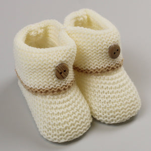 Cream Baby Knitted Booties with Button - Newborn to 6 months