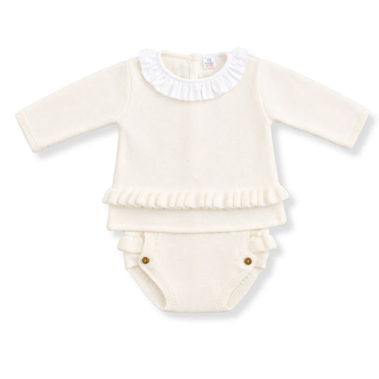 white spanish style baby girl knitted outfit with jam pants