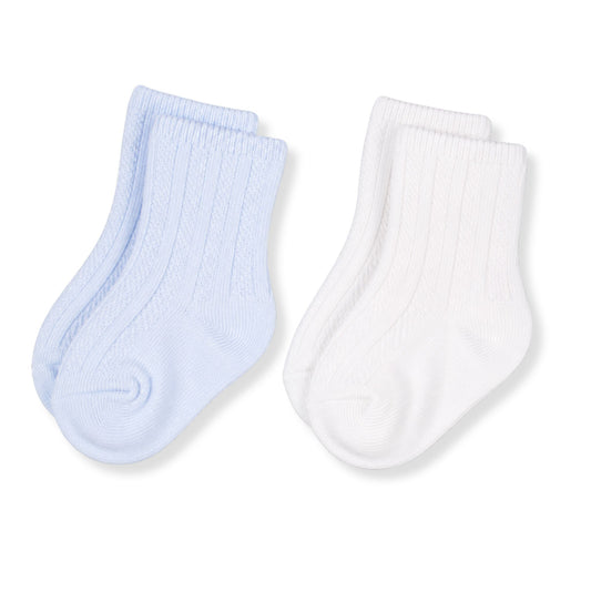 Two Pack Baby Mid Knee High Socks - White / Blue - Pex Cannes