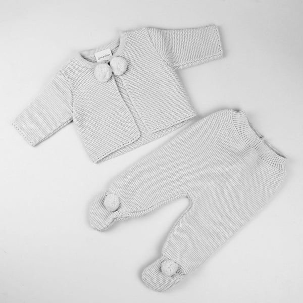 grey two piece knitted outfit