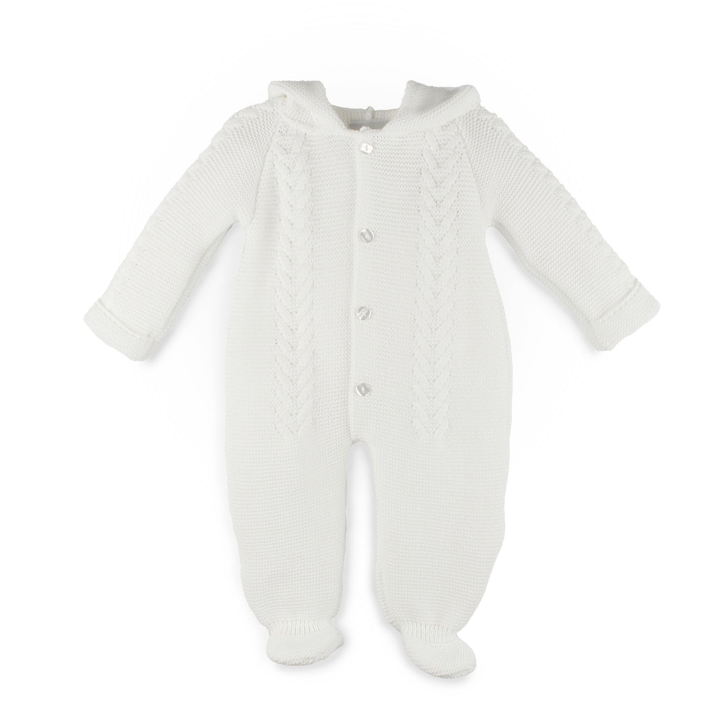 White baby onesie with buttons on a white background