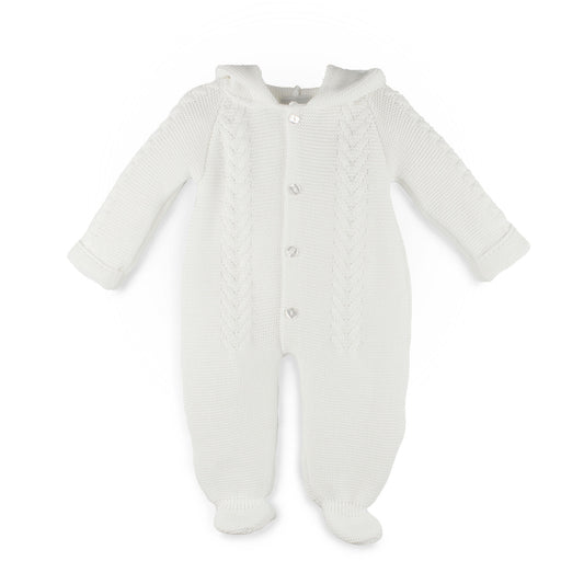 White baby onesie with buttons on a white background