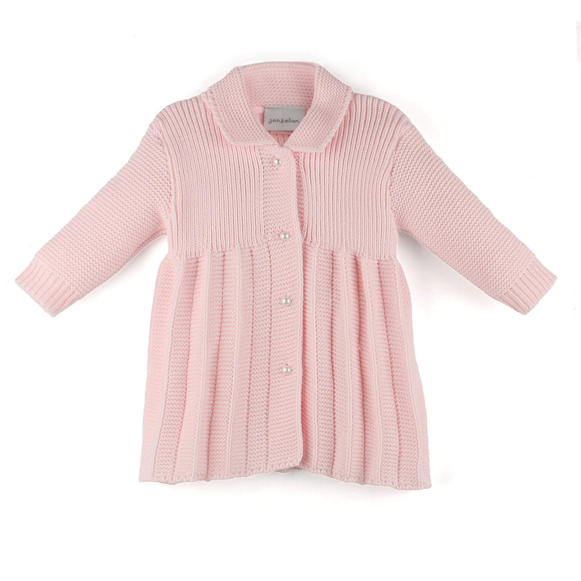 pink baby cardigan coat from dandelion in a spanish style