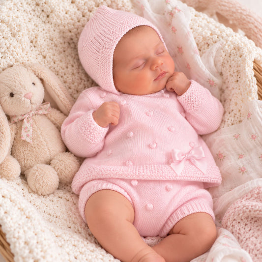 baby girl newborn pink knitted outfit