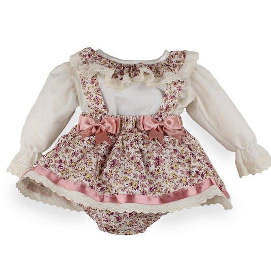Baby Girls Ditsy Floral Blouse & Pinafore Skirt 2 Piece Outfit – Made in UK