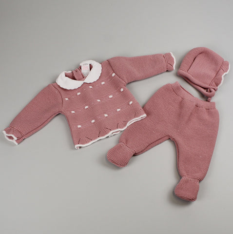 dusky pink knitted baby girls set