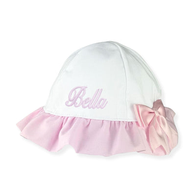 Personalised Baby Girls Sunhat - White & Pink