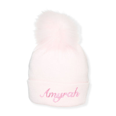 Personalised Pastel Pink Pom Hat - 1 to 6 years