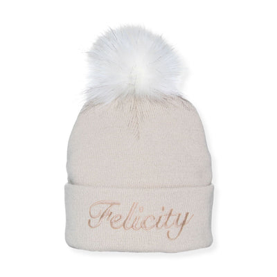 Personalised Beige Pom Hat - 1 to 6 years