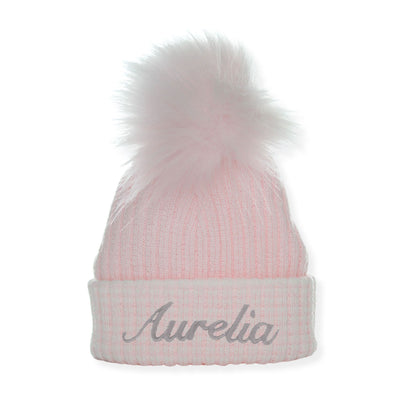 Personalised Pink Pom Pom Newborn Baby Hat
