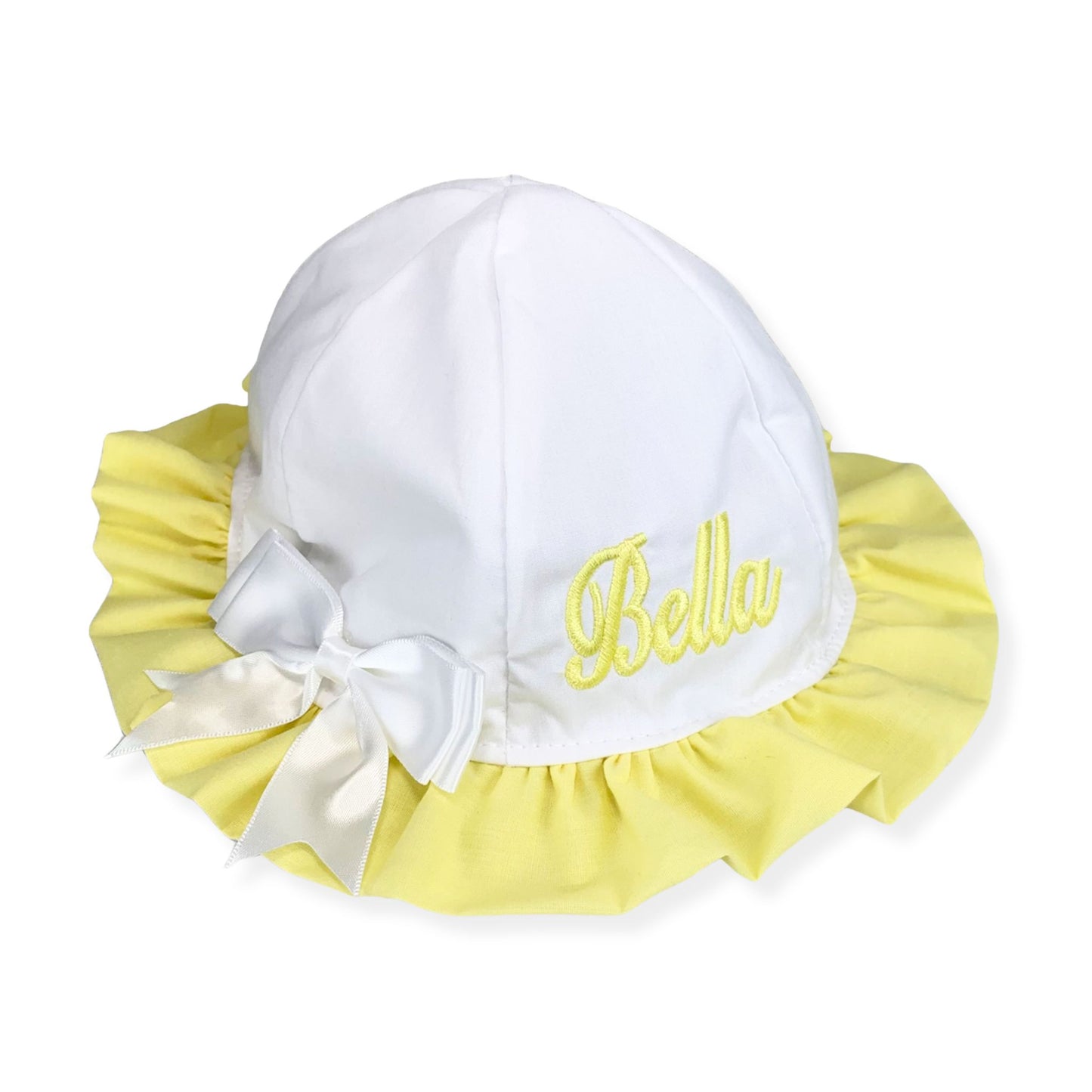 Baby Girls White And Yellow Sun Hat With Embroidered Name