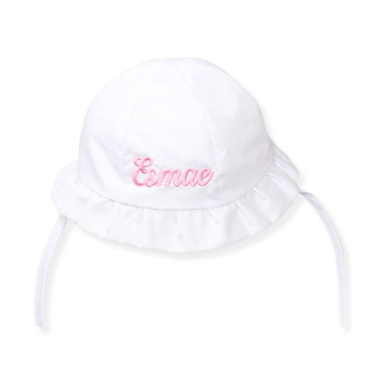 Baby girls white sun hat with embroidered name