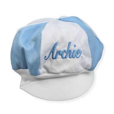 Personalised Baby Boys Baker Cap - White & Blue
