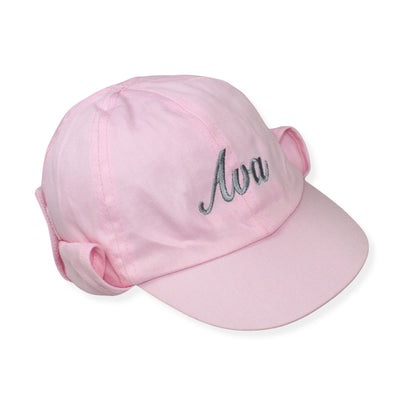 Personalised Baby Girls Sun Hat With Neck Flap - Pink