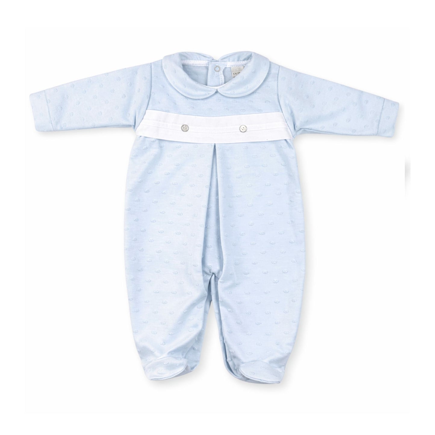 Baby Boys Blue Babygrow with Collar and Front Panel