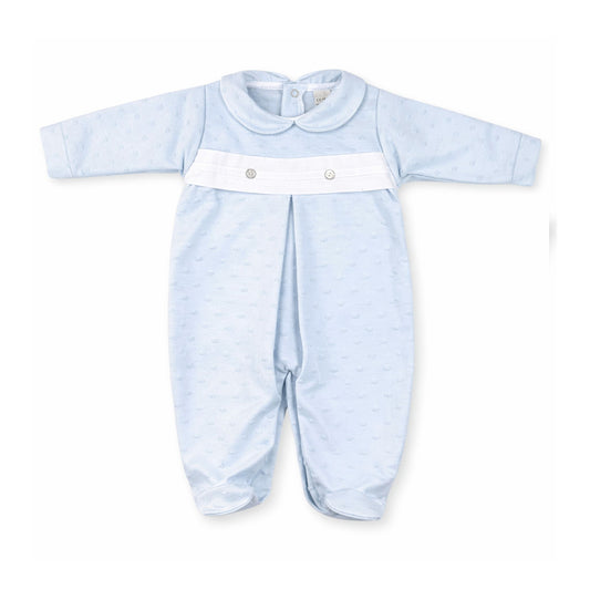 Baby Boys Blue Babygrow with Collar and Front Panel